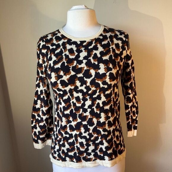 Ann Taylor Scoopneck 3/4 Sleeve Animal Print Sweater. S. Wool Blend - Picture 5 of 13